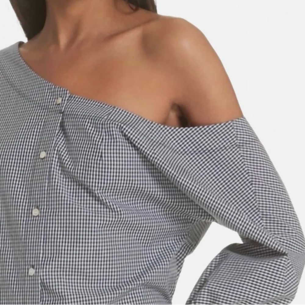 Frame Denim gingham tie back off the shoulder top size XL - Picture 2 of 8